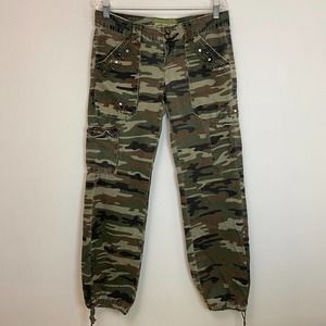 Miss Me Green Camouflage Capris with Studded Accents